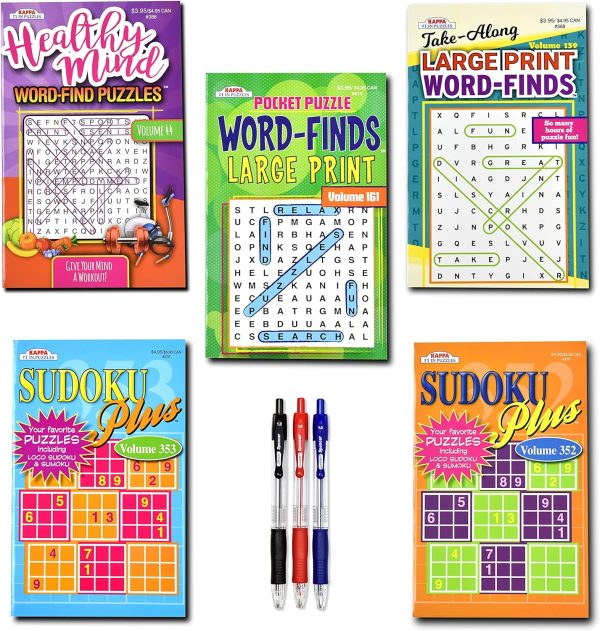 مجموعة 5 حزم من كتب سودوكو بحجم السفر 450+، ألغاز سودوكو للكبار، كتب ألغاز الكلمات الكبيرة للطباعة للكبار، تنشيط الدماغ لكبار السن، مجموعة متنوعة من الكتب بحجم هضم 8x5