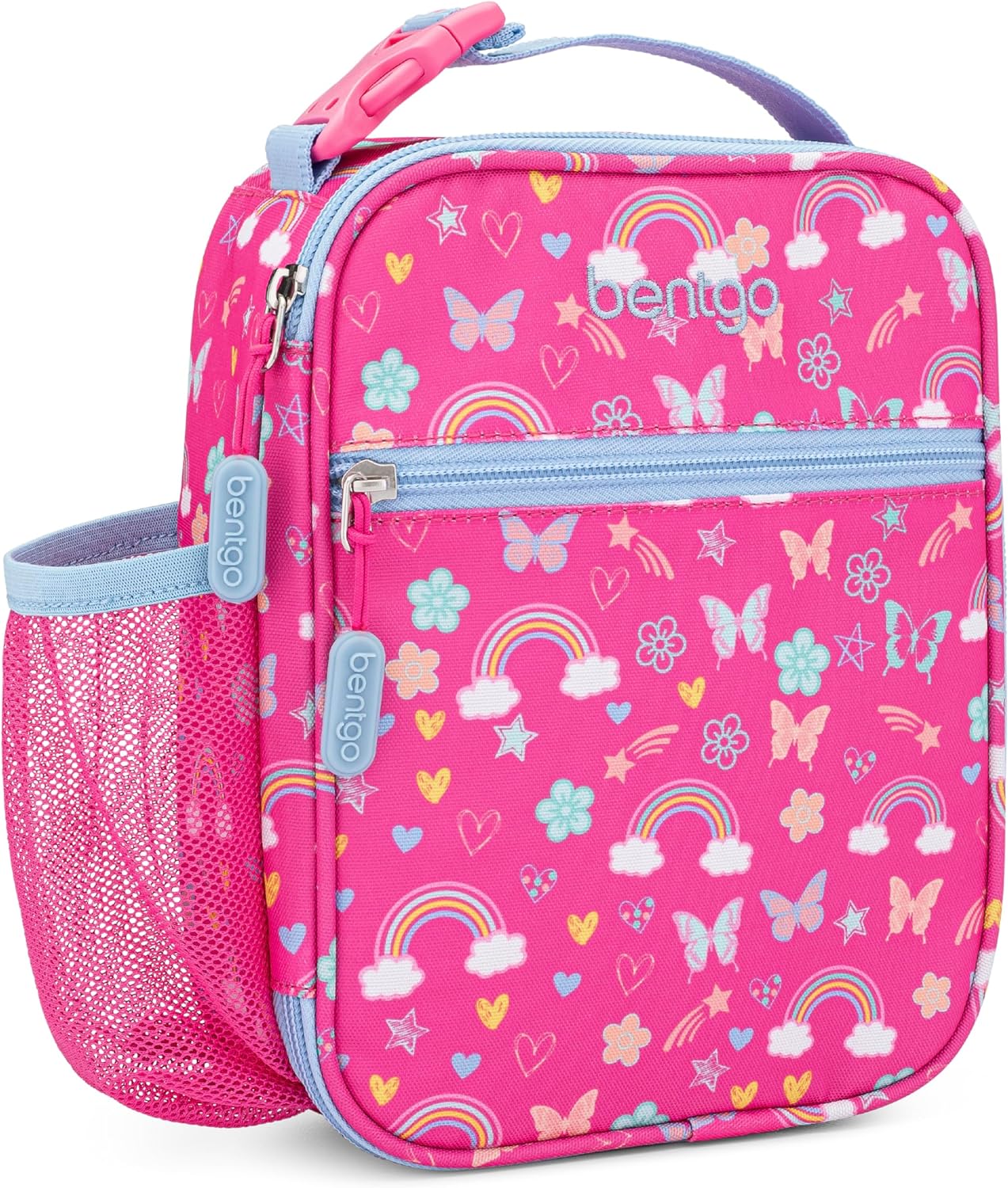 حقيبة غذاء معزولة للأطفال من Bentgo® - مقاومة للماء، قابلة لإعادة الاستخدام، خفيفة الوزن ومتينة، مع حامل زجاجة ماء وجيب شبكي، تناسب صندوق الغداء وزجاجة الماء - مثالية للأعمار من 3 سنوات فما فوق (قوس قزح)