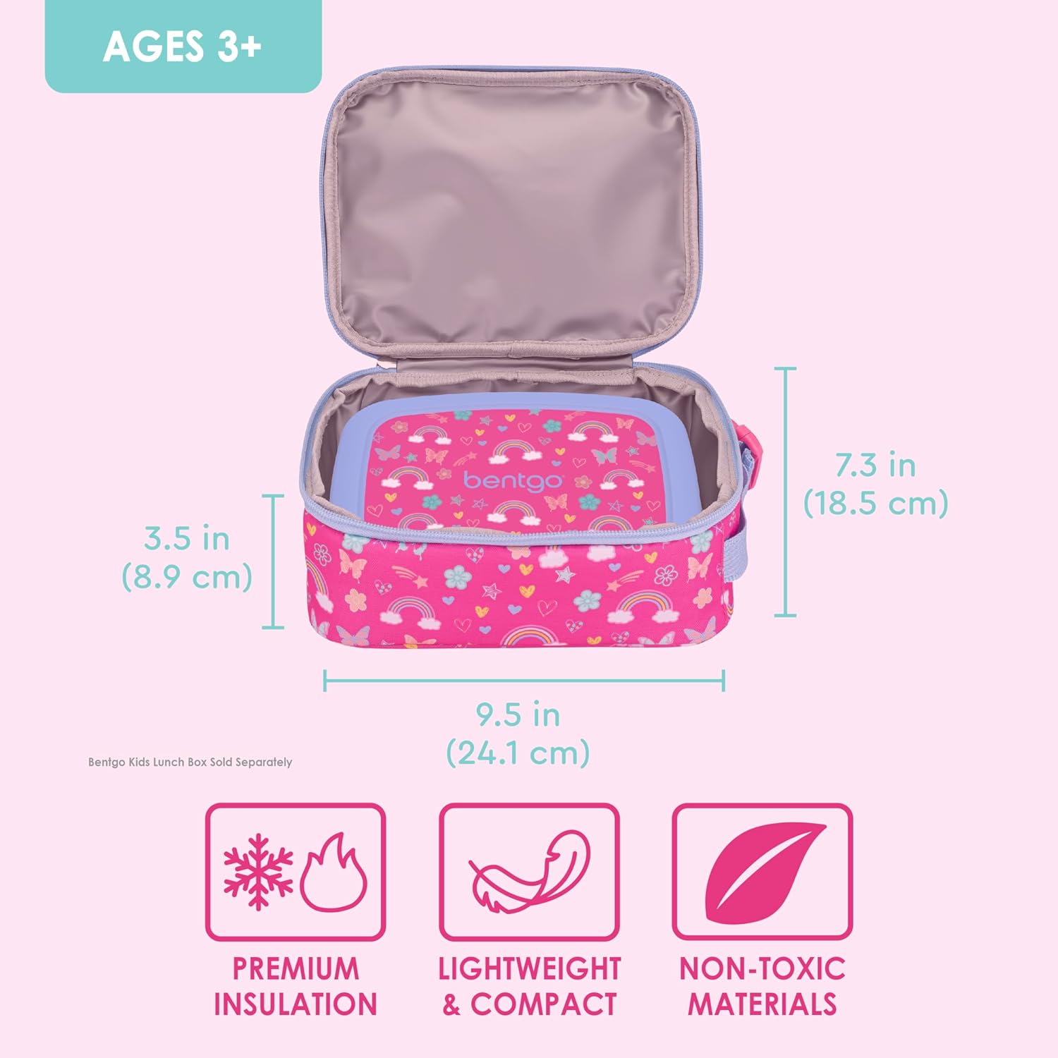 حقيبة غذاء معزولة للأطفال من Bentgo® - مقاومة للماء، قابلة لإعادة الاستخدام، خفيفة الوزن ومتينة، مع حامل زجاجة ماء وجيب شبكي، تناسب صندوق الغداء وزجاجة الماء - مثالية للأعمار من 3 سنوات فما فوق (قوس قزح) - Image 3